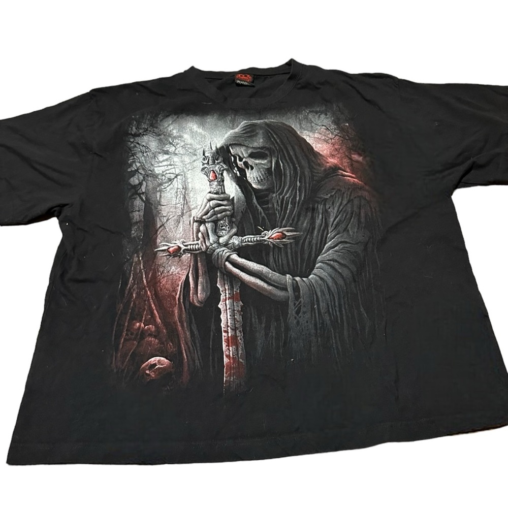 Spiral 3XL Black Grim Reaper Soul Searcher Goth Gothic Skull Mens Double Sided